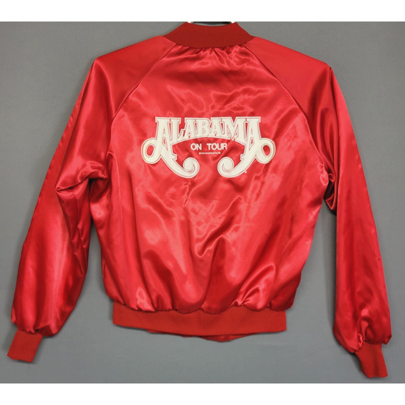Vintage 1983 Tee Jays Satin Bomber Alabama On Tour Jacket Large Red Band Concert - Picture 1 of 12